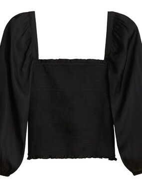 J. Crew Smocked Square-Neck Long Sleeve Top - Black